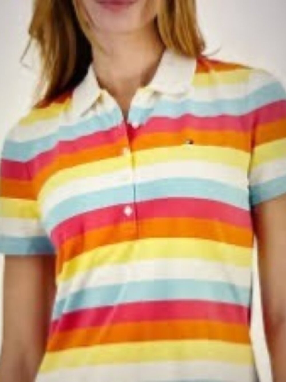 Tommy Hilfiger Rainbow Striped Collared Rugby 70s Style Shirt
